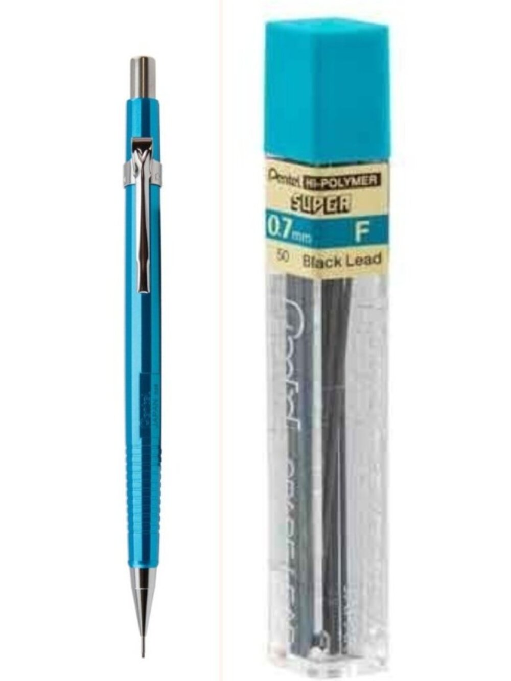 Pentel Sharp Drafting Pencil .7mm Lead Metallic Sky-Blue w/12 pcs F-Lead Office